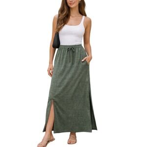 Sea Turtle Green Heathered Maxi Skirt with Pockets & Side Slits Small